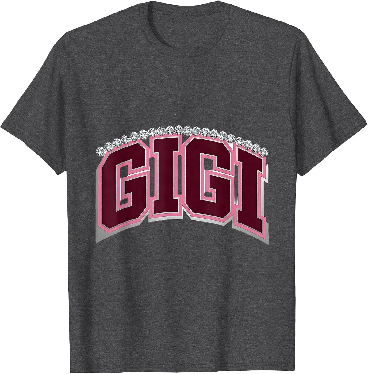 GIGI Sparkle Varsity Monogram Initial Gift T-Shirt - Dark Heather Grey