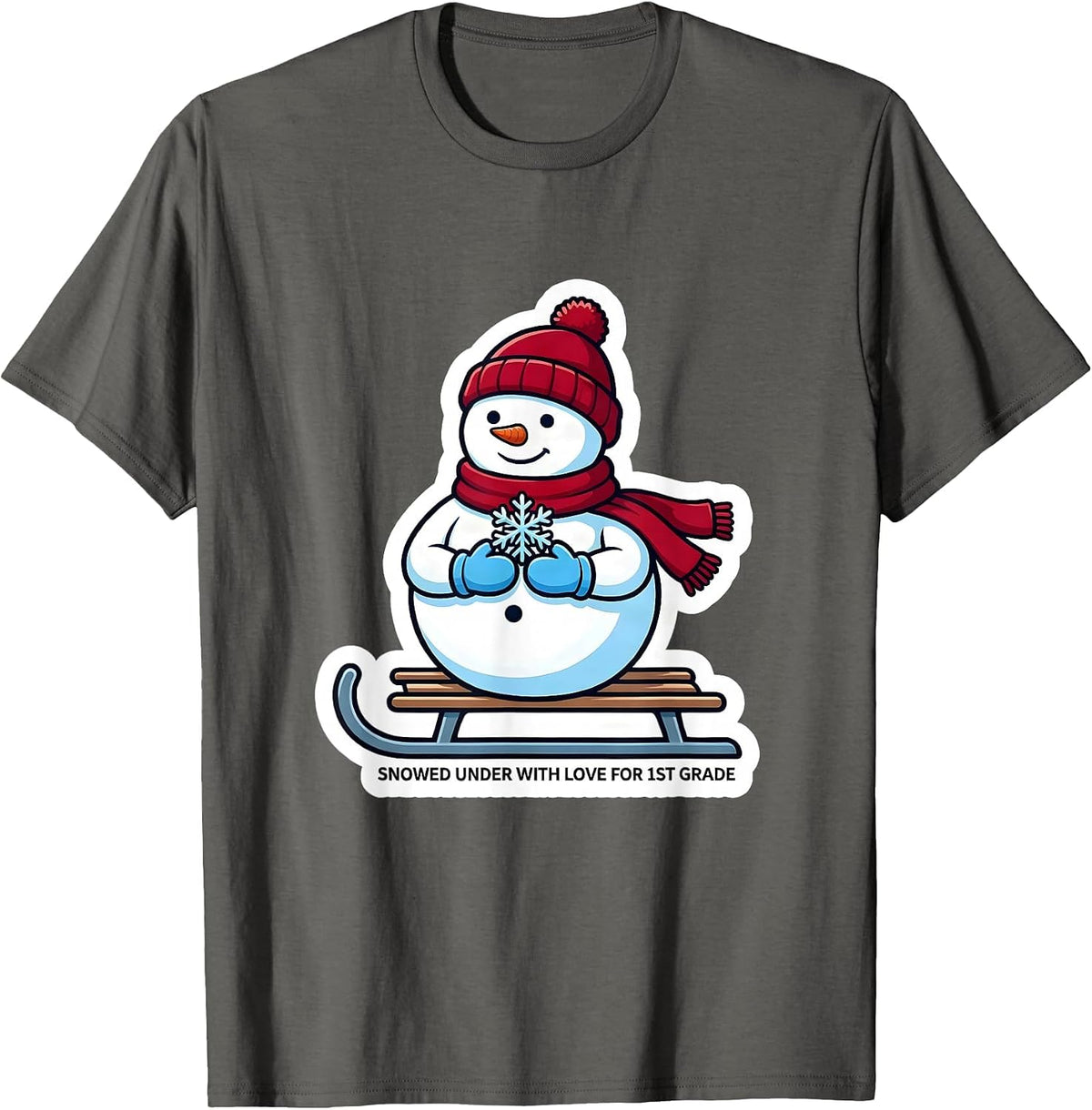 Men's Snowed Under With Love For 1st Grade Funny Teacher Christmas T-Shirt - Asphalt Grey