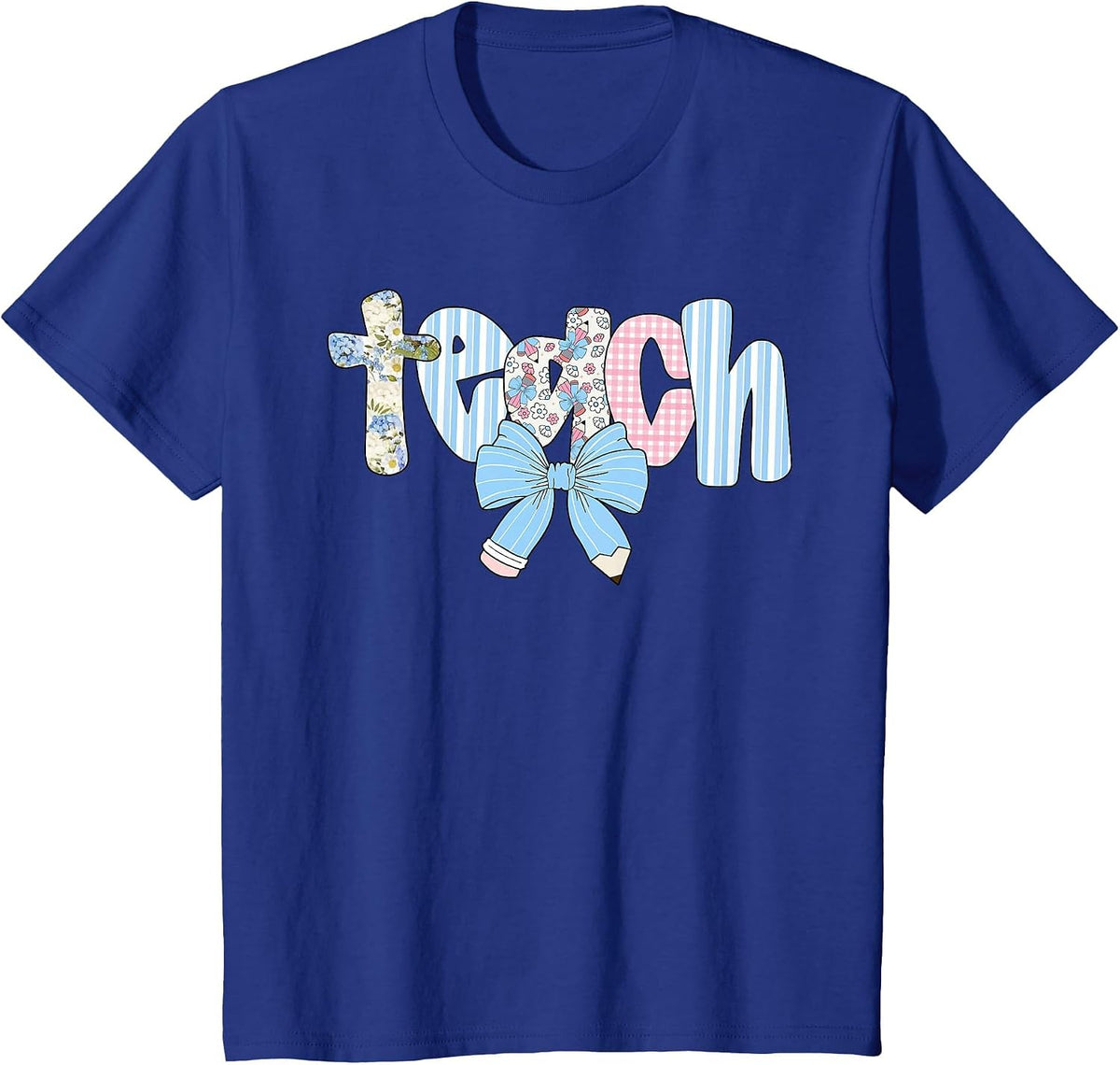Coquette Bow Teach Teacher Happy First Day Back to School T-Shirt - Royal Blue