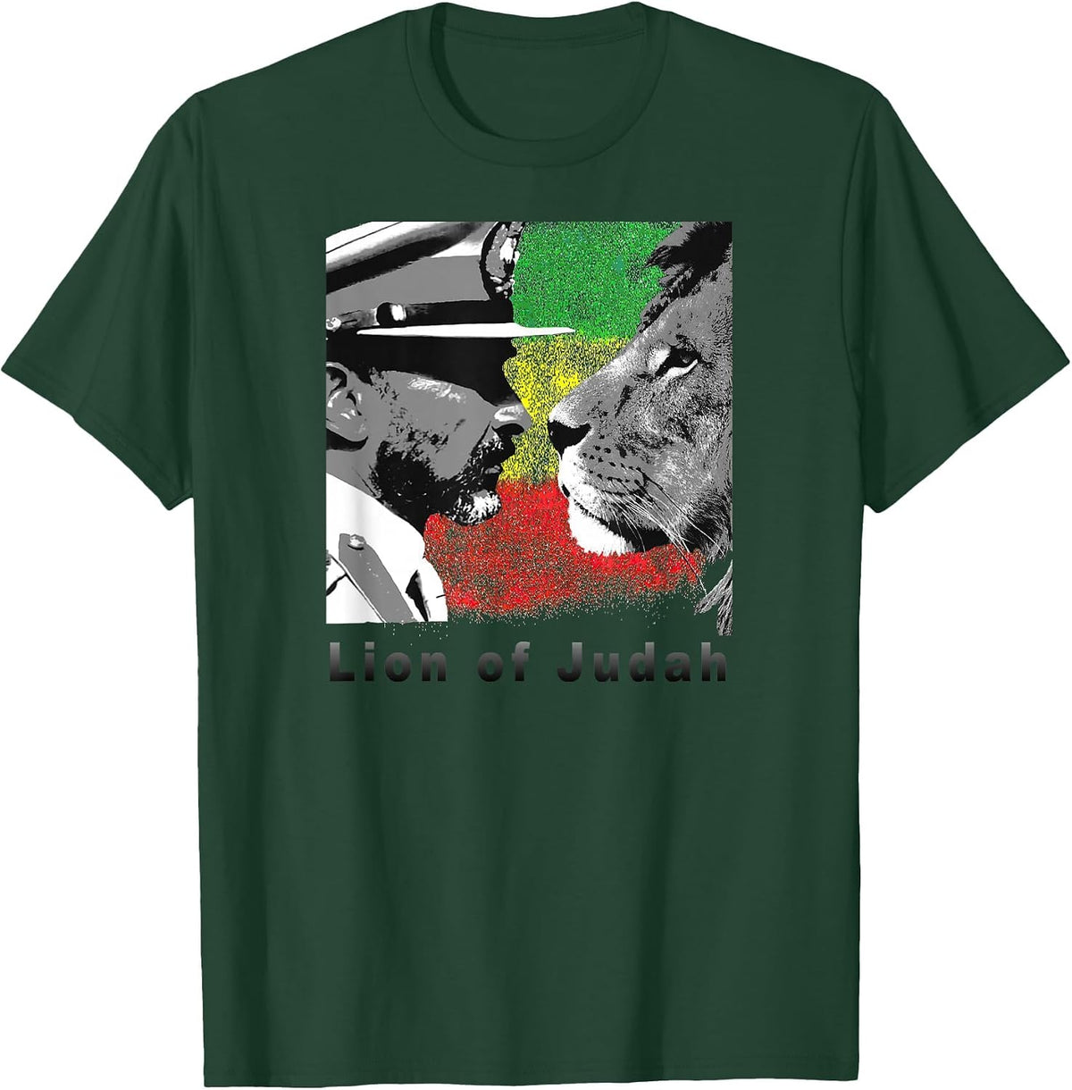 Lion of Judah Haile Selassie I. with Reggae Flag T-Shirt - Dark Green