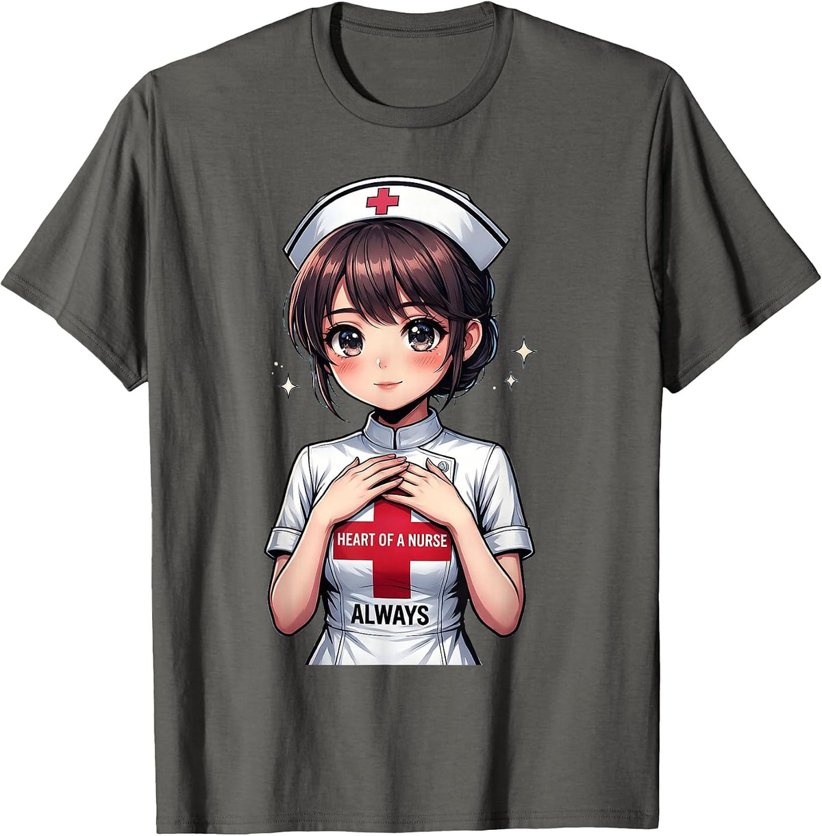 Heart of a Nurse Always School Nurse Design T-Shirt - Asphalt Grey