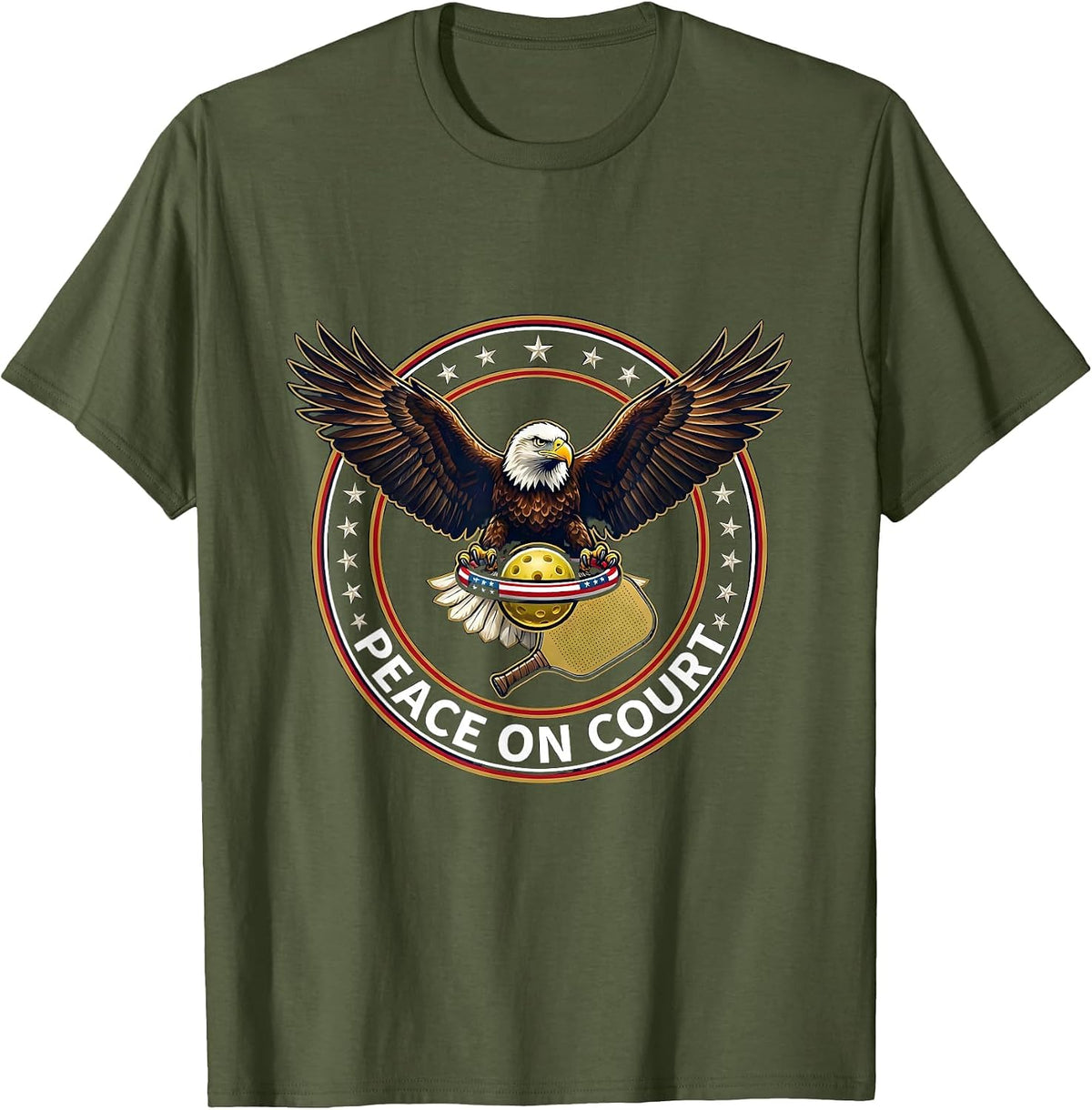 Peace On Court Patriotic Pickleball Player Gift T-Shirt - Olive Green