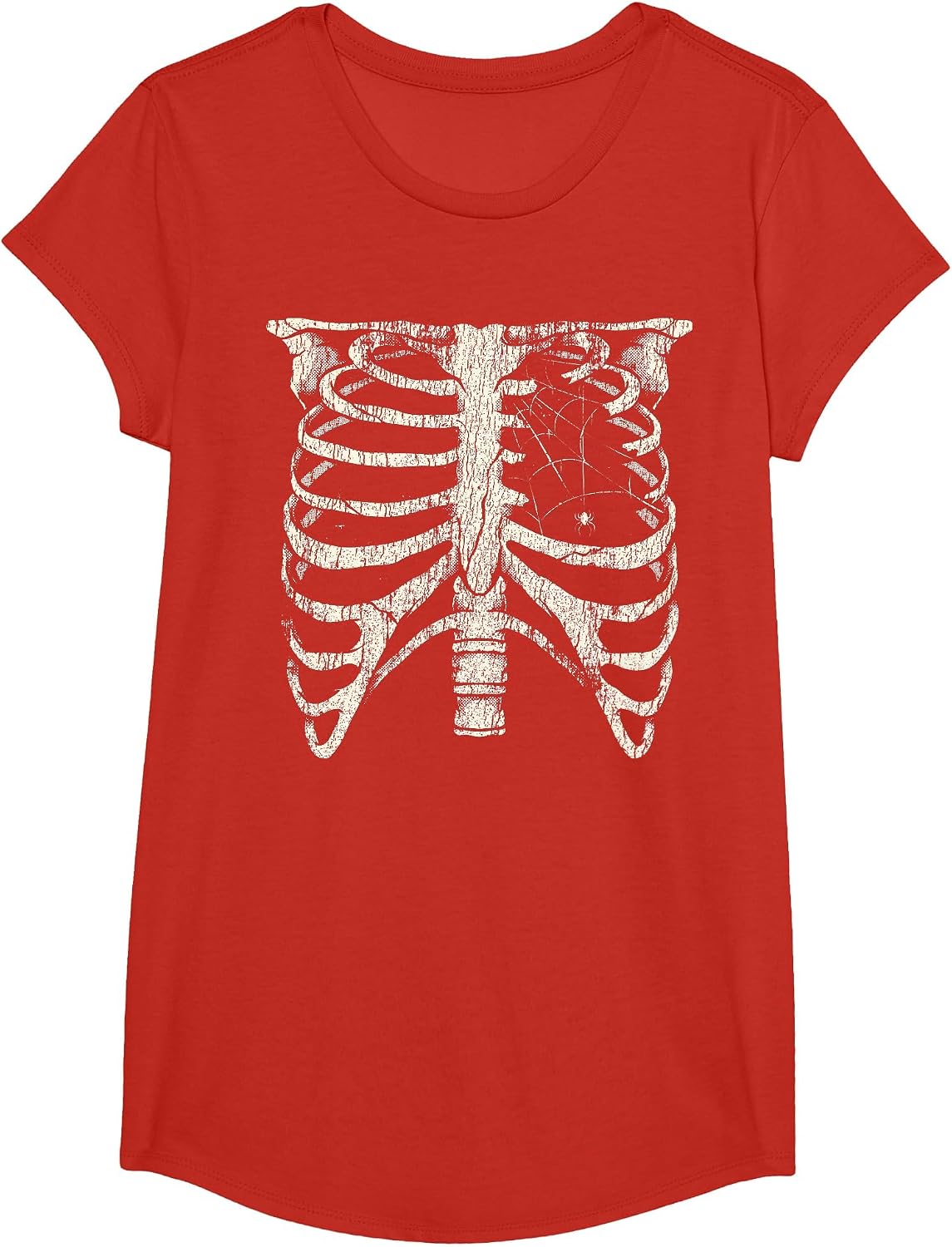 Skeleton Rib Cage Spider Scary Goth Halloween Costume Gothic T-Shirt - Girls Red