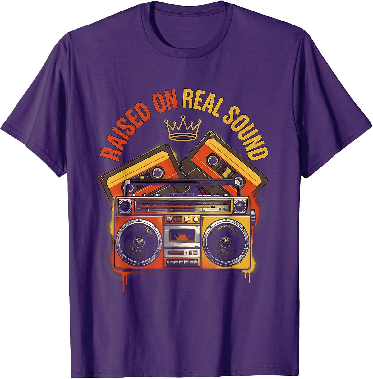 Raised On Real Sound Retro Hip Hop Rap Music Lover T-Shirt - Purple