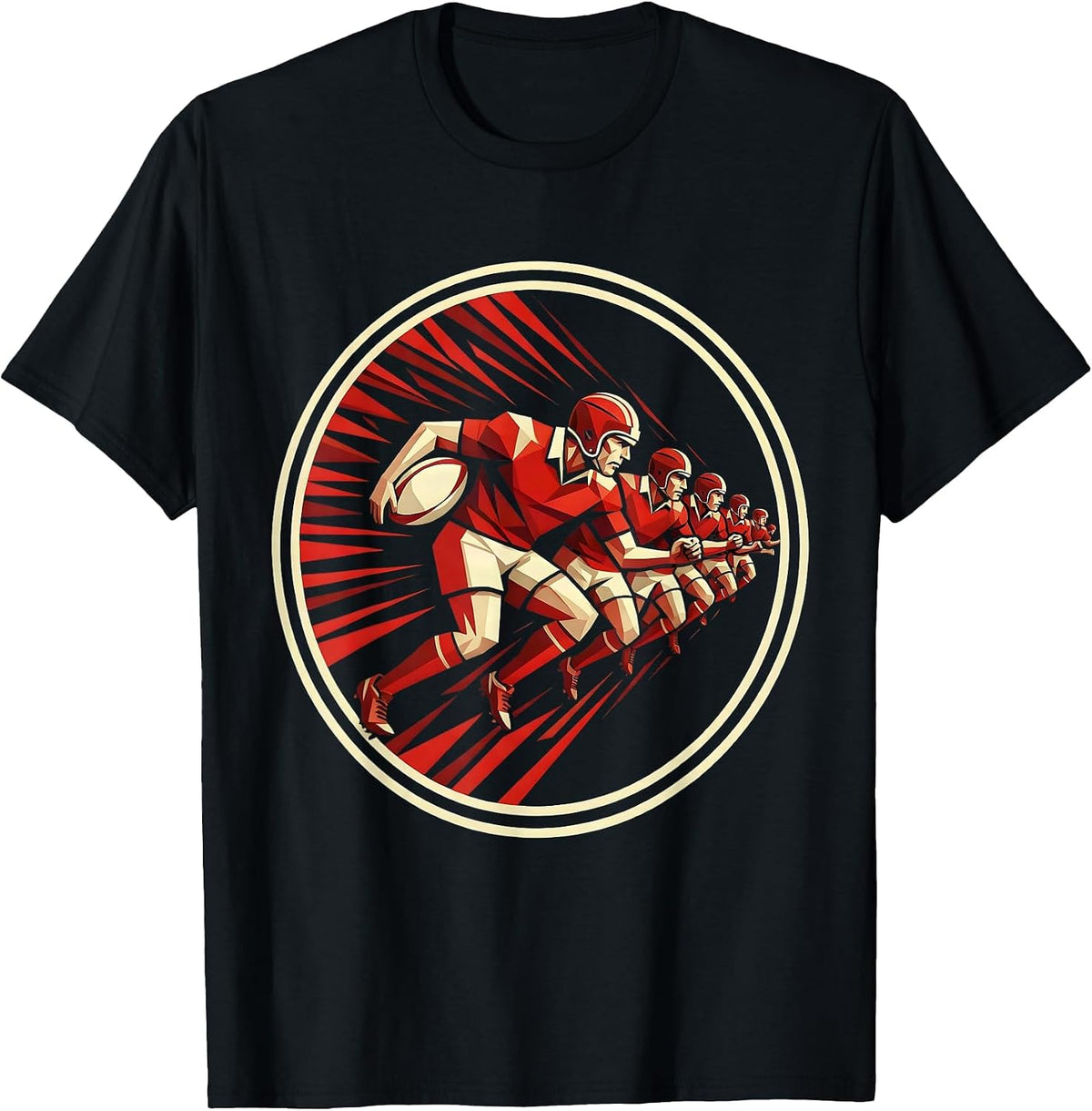 Men's Rugby Forwards Pack Charging Graphic Tee T-Shirt - Black