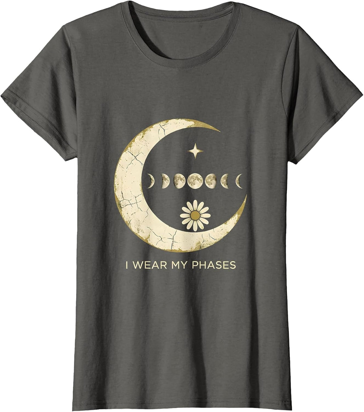 Women's I Wear My Phases Boho Celestial Moon Phase Astronomy T-Shirt - Asphalt Grey