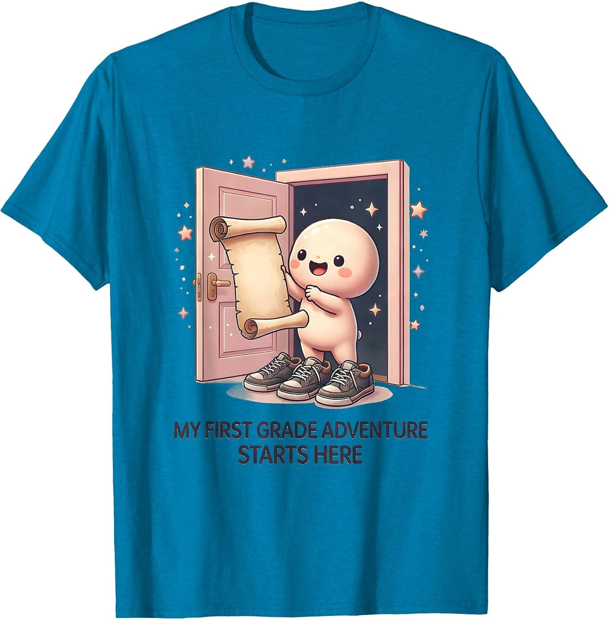 My First Grade Adventure Starts Here Cute Kawaii Back To T-Shirt - Sapphire Blue