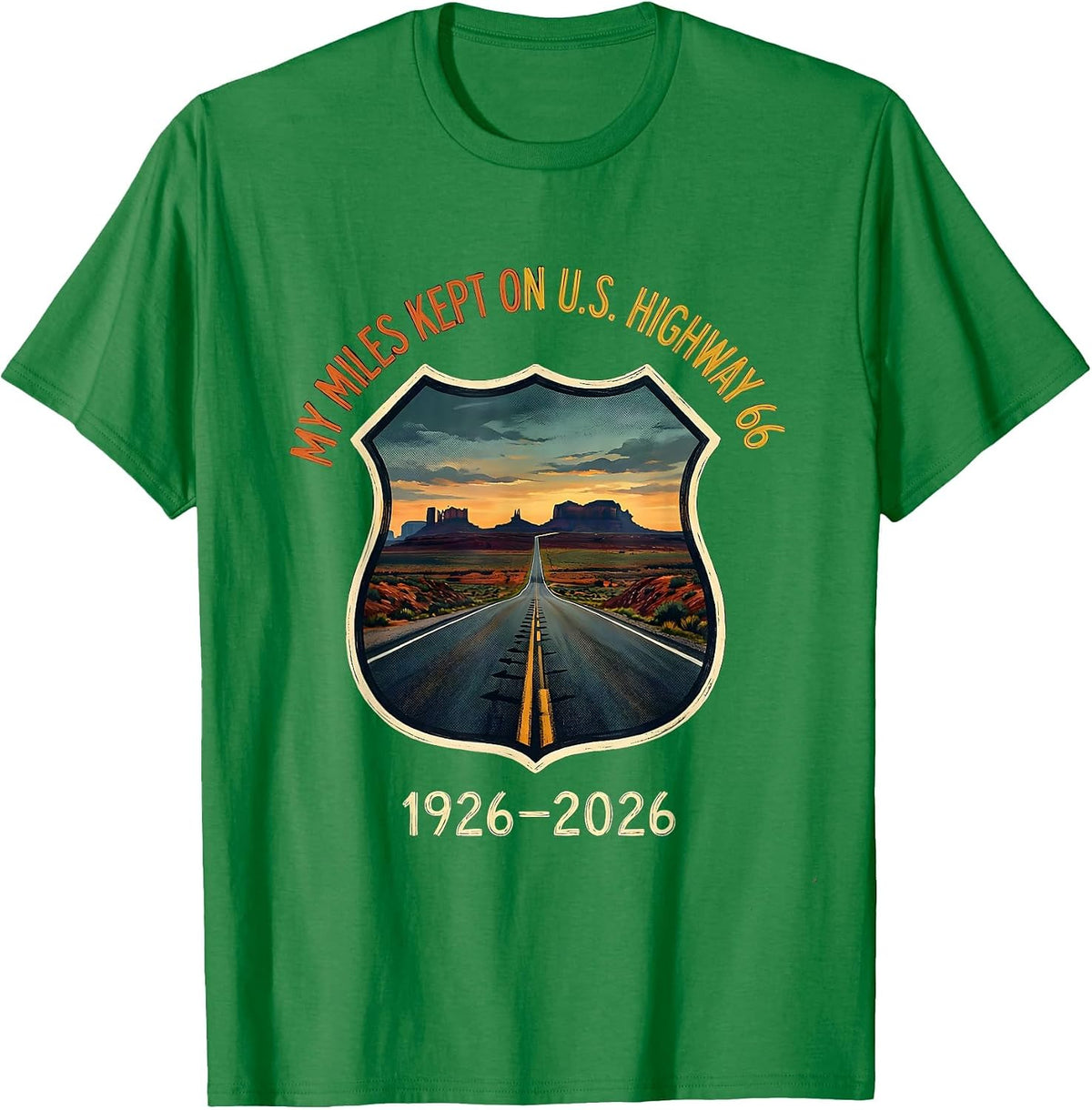 Men's My Miles Kept On U.S. Highway 66, 1926–2026 Vintage T-Shirt - Kelly Green