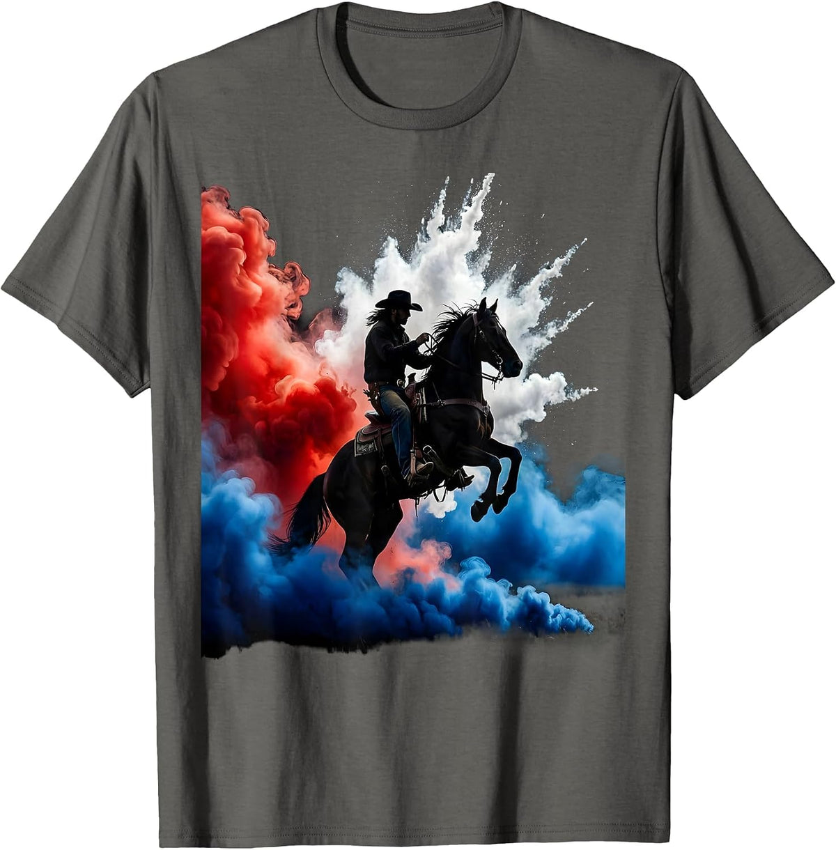 Cowboy Riding Horse American Plains Sunset T-Shirt - Asphalt Grey