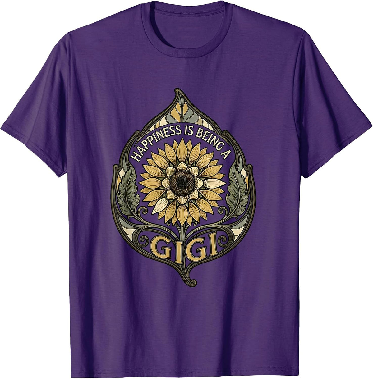 Happiness Is Being A Gigi Art Nouveau Sunflower Grandma T-Shirt - Purple