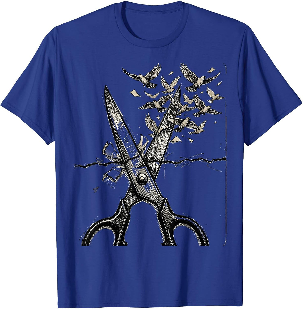 Art Teacher Scissors Birds Graphic Design T-Shirt - Royal Blue