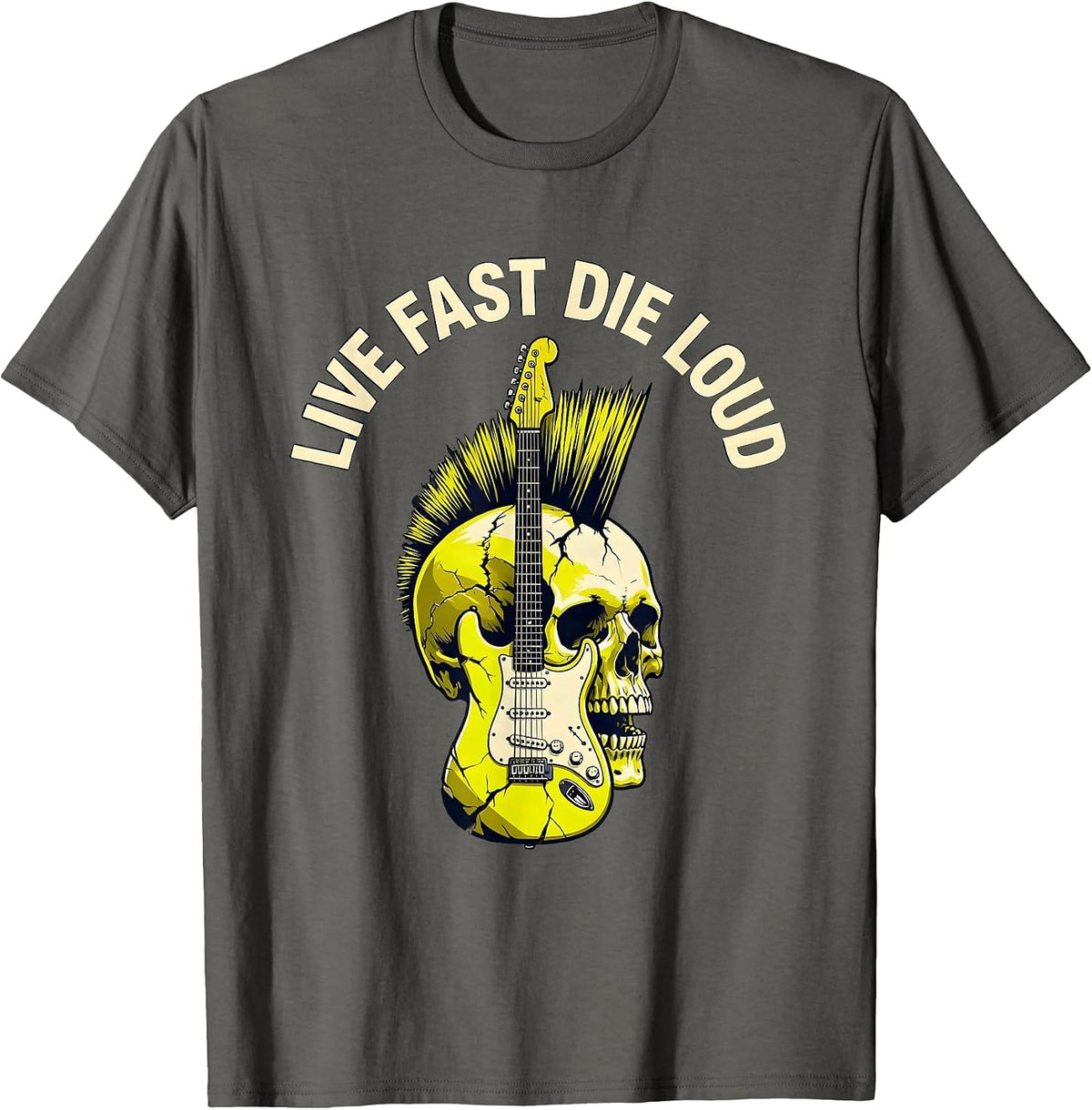Live Fast Die Loud Punk Rock Graphic Design T-Shirt - Asphalt Grey