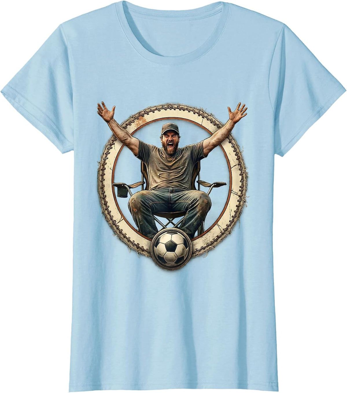 Women's Soccer Dad Cheering Fan Folding Chair Illustration T-Shirt - Baby Blue