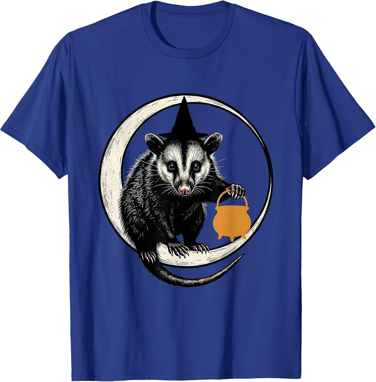 Opossum Moon Witch Hat Halloween Spooky Novelty T-Shirt - Royal Blue