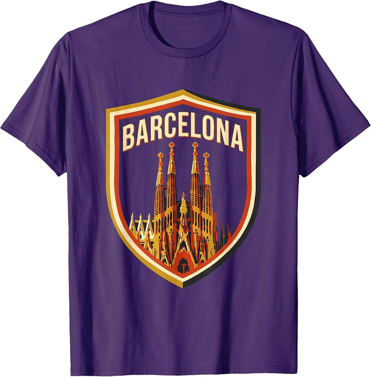 Men's Barcelona Screenprint Poster Spanish Heritage Souvenir T-Shirt - Purple