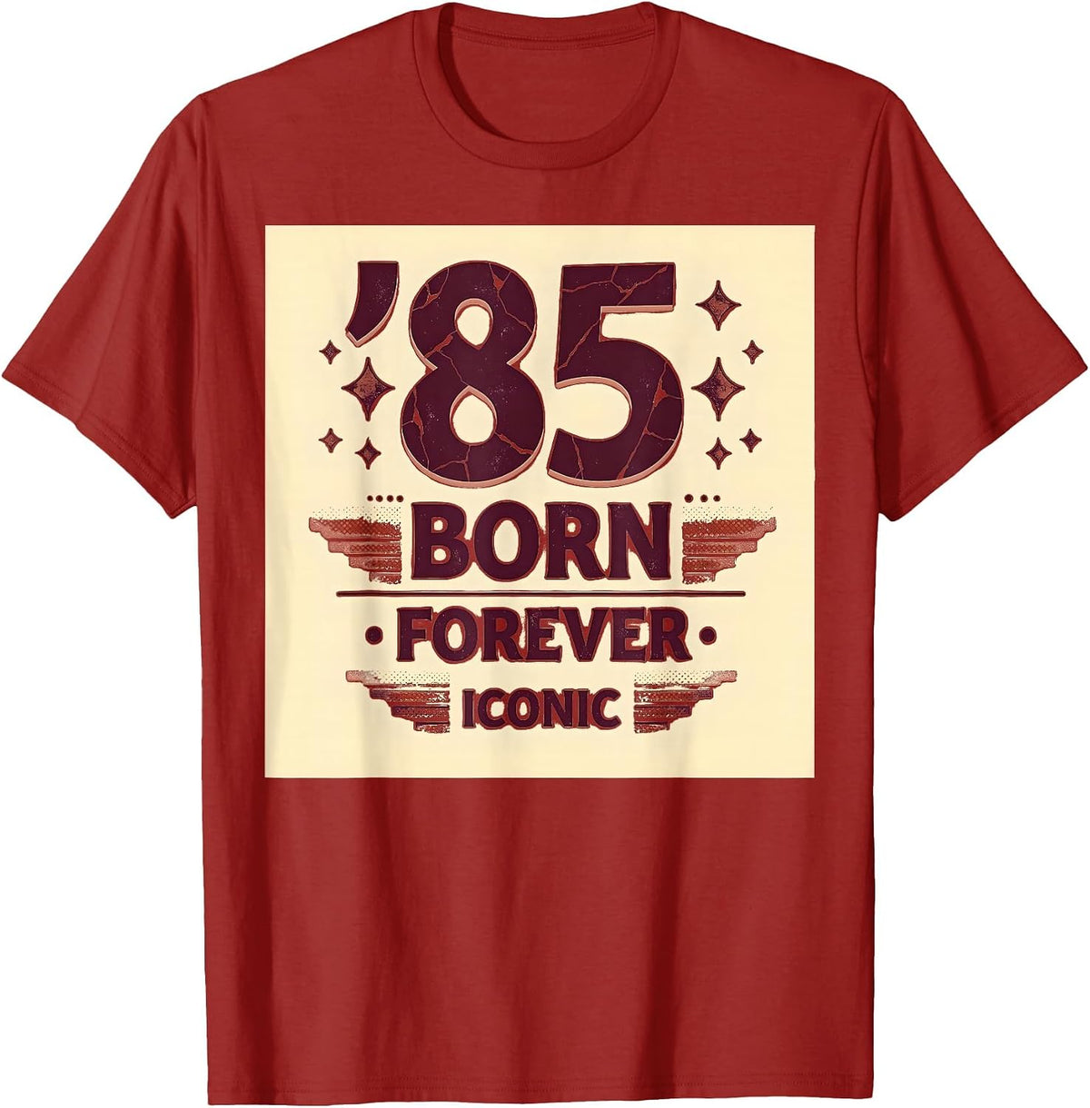 Vintage 1985 Born Forever Iconic Design T-Shirt - Cranberry Red