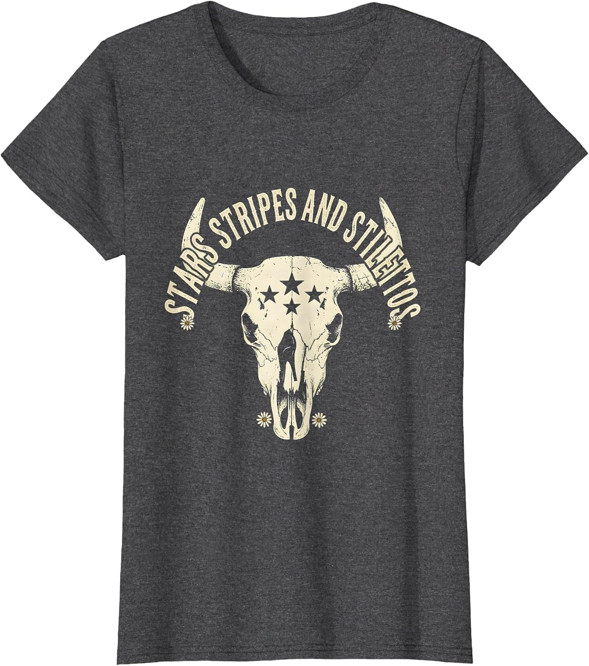 Women's Stars Stripes and Stilettos Patriotic Design T-Shirt - Dark Heather Grey