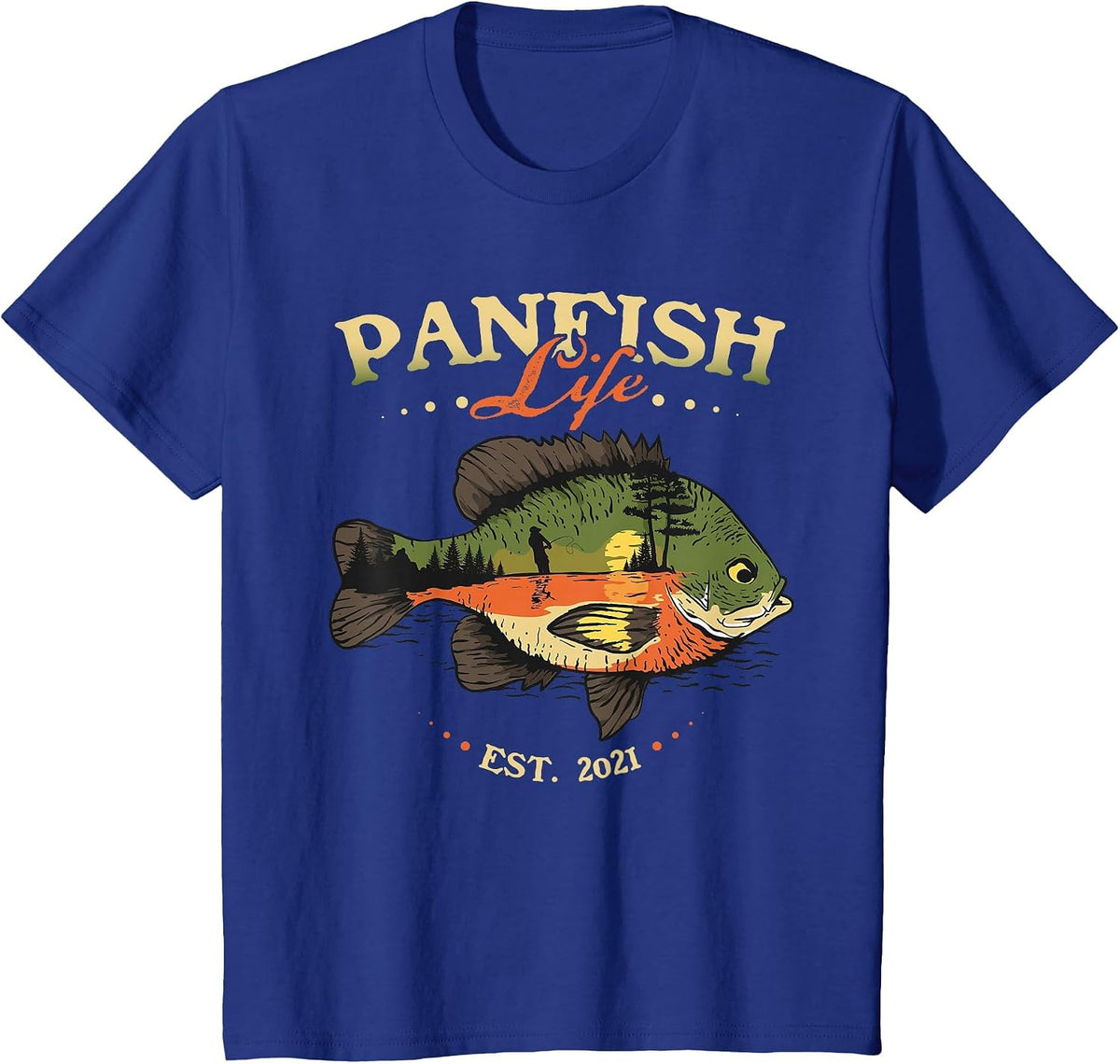 Bluegill Fishing Art - Vintage Style Panfish Life T-Shirt - Royal Blue