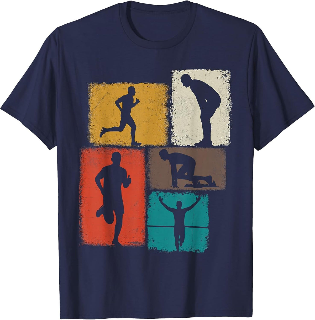 Running Collage Runner Men Coach Marathoner Run Dad T-Shirt - Navy Blue