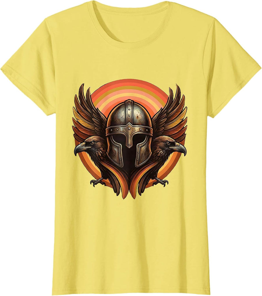 Viking Warrior Helmet with Ravens Graphic T-Shirt - Lemon Yellow