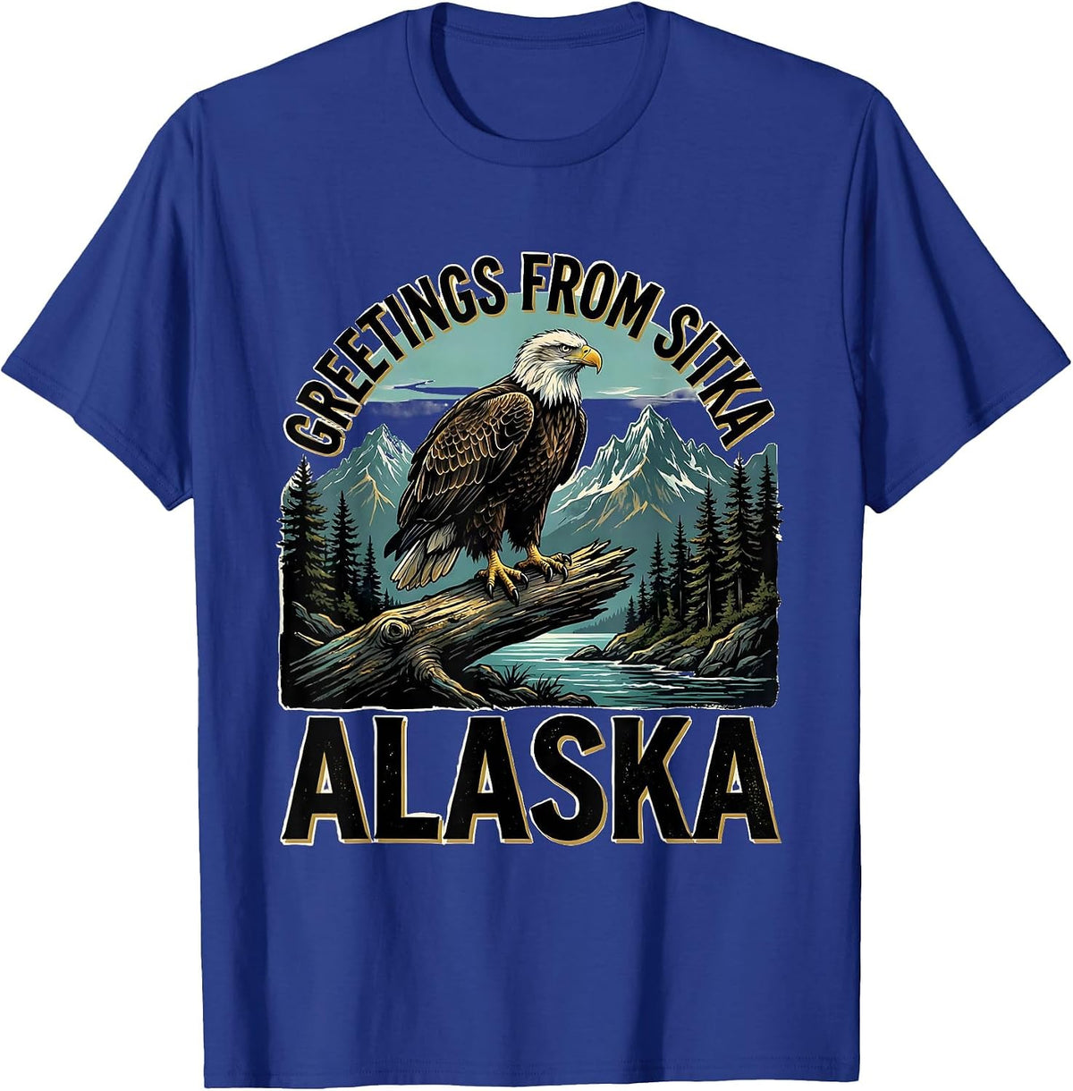 Greetings From Sitka Alaska Vintage Sign Painter Souvenir T-Shirt - Royal Blue