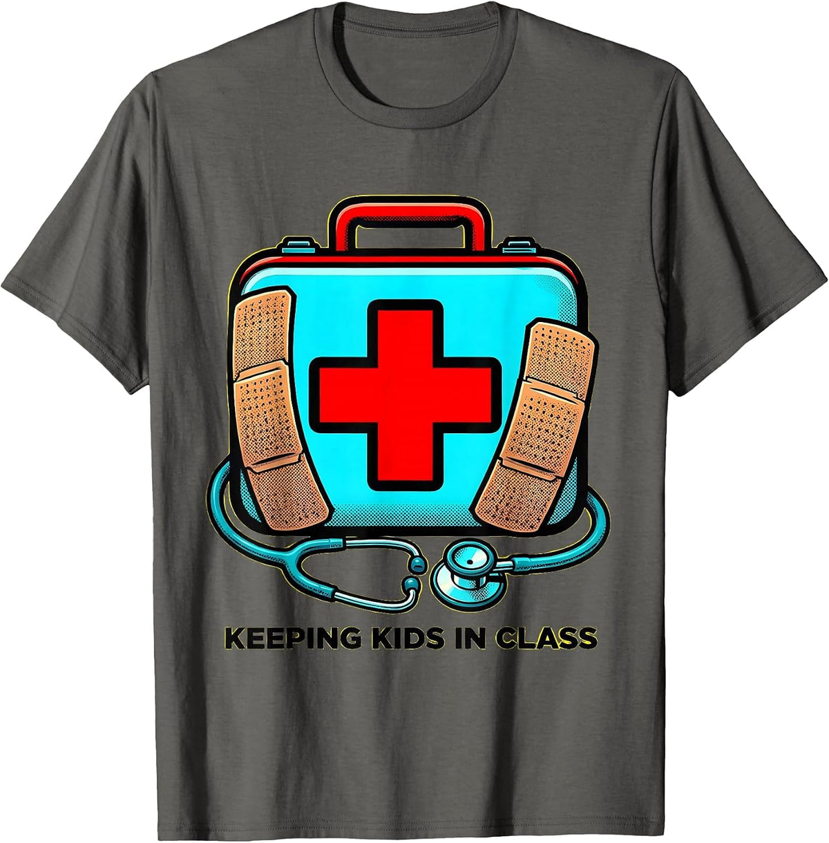 School Nurse Keeping Kids In Class Design T-Shirt - Asphalt Grey