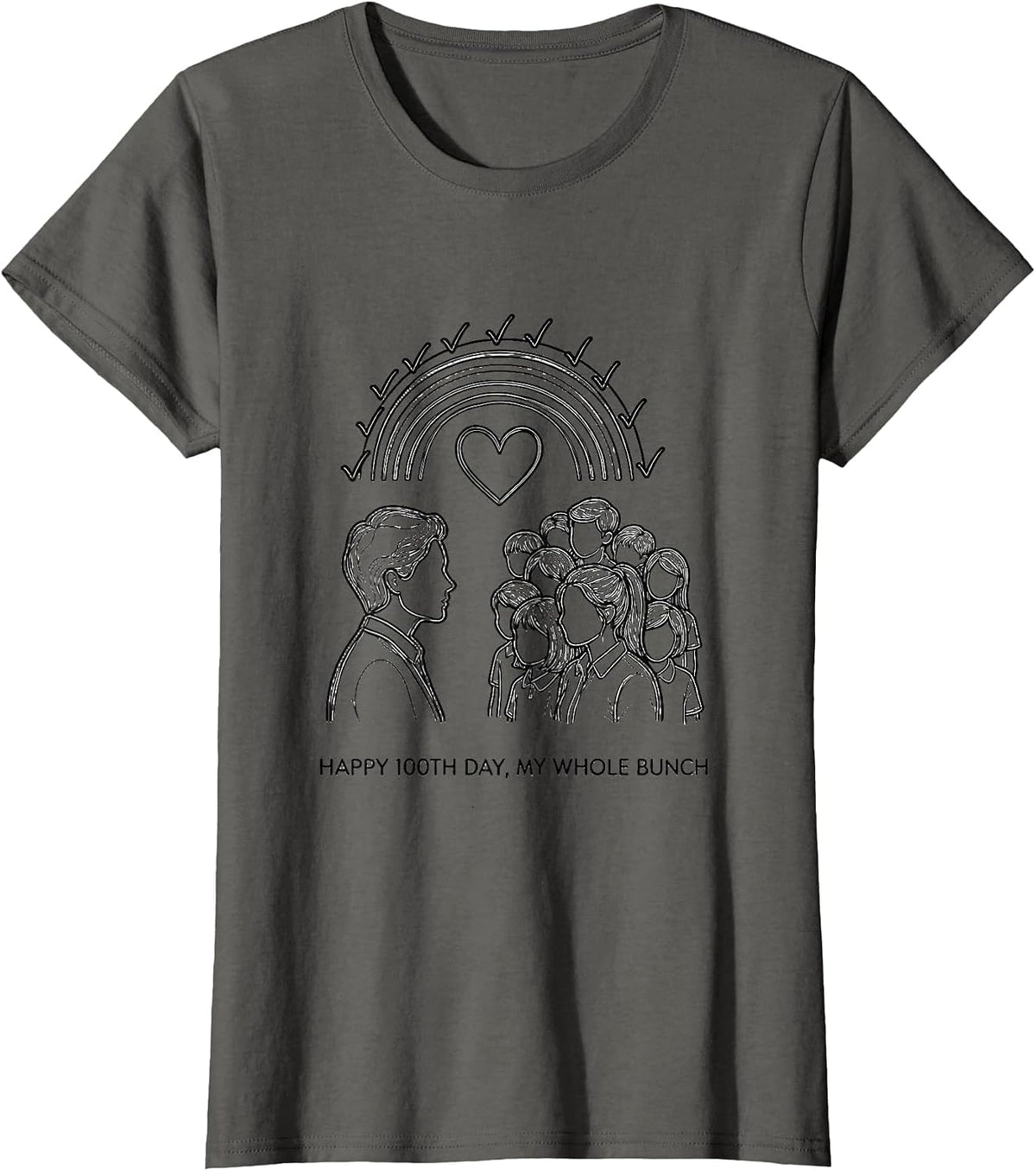 Women's Happy 100th Day, My Whole Bunch Teacher Appreciation T-Shirt - Asphalt Grey