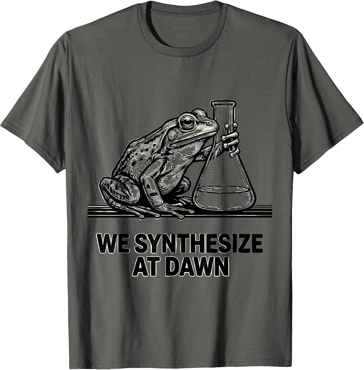 Men's We Synthesize At Dawn Funny Frog Science Teacher Back T-Shirt - Asphalt Grey