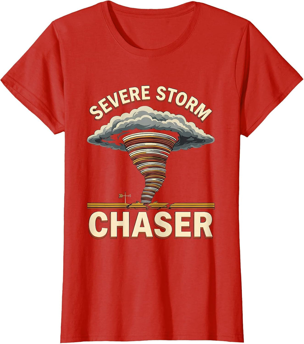 Severe Storm Chaser Bold Retro Tornado Meteorology T-Shirt - Red