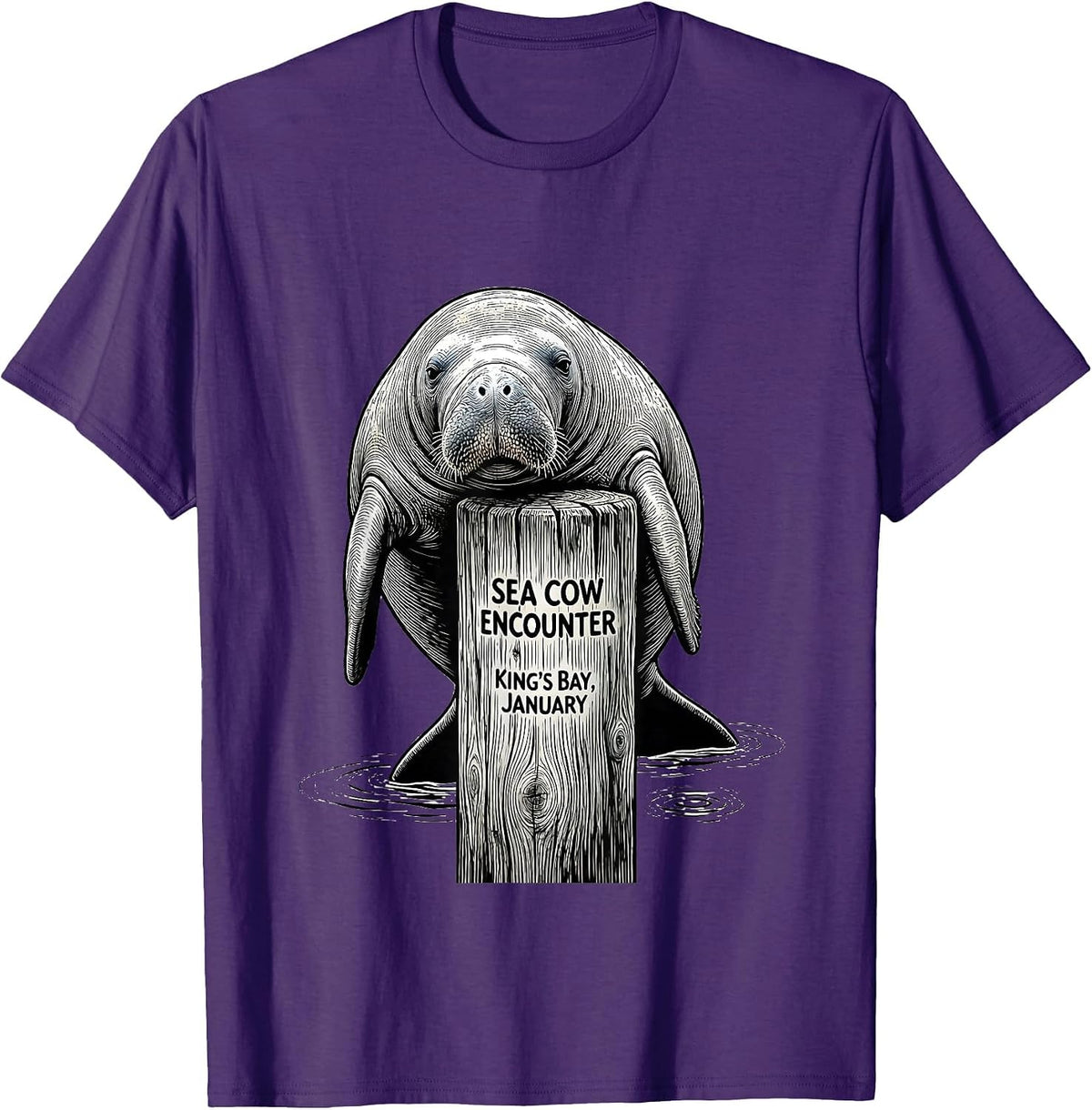 Men's Sea Cow Encounter, King's Bay, January Manatee Lover Crystal T-Shirt - Purple