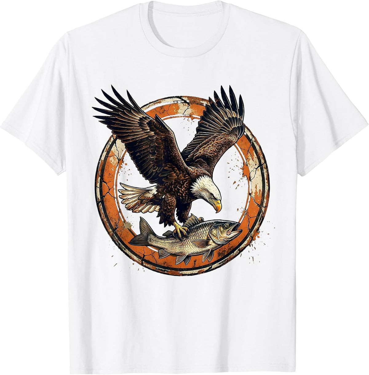 Men's Eagle Diving for Fish Graphic Fishing Design T-Shirt - White
