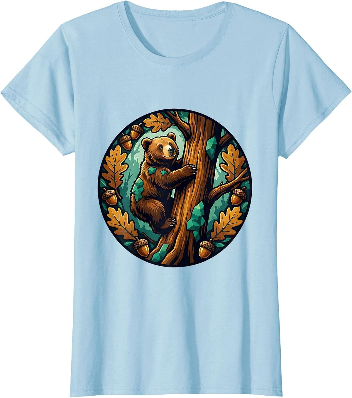 North Carolina Black Bear Cub Climbing Oak Tree T-Shirt - Baby Blue