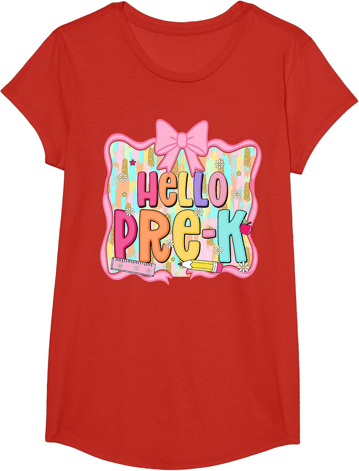 Hello Pre-K Preschool Back to School First Day Teacher Kids T-Shirt - Girls Red