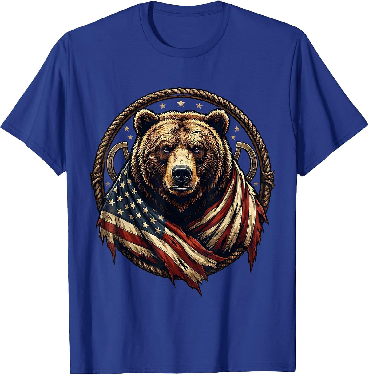 Patriotic Grizzly Bear American Flag Illustration T-Shirt - Royal Blue