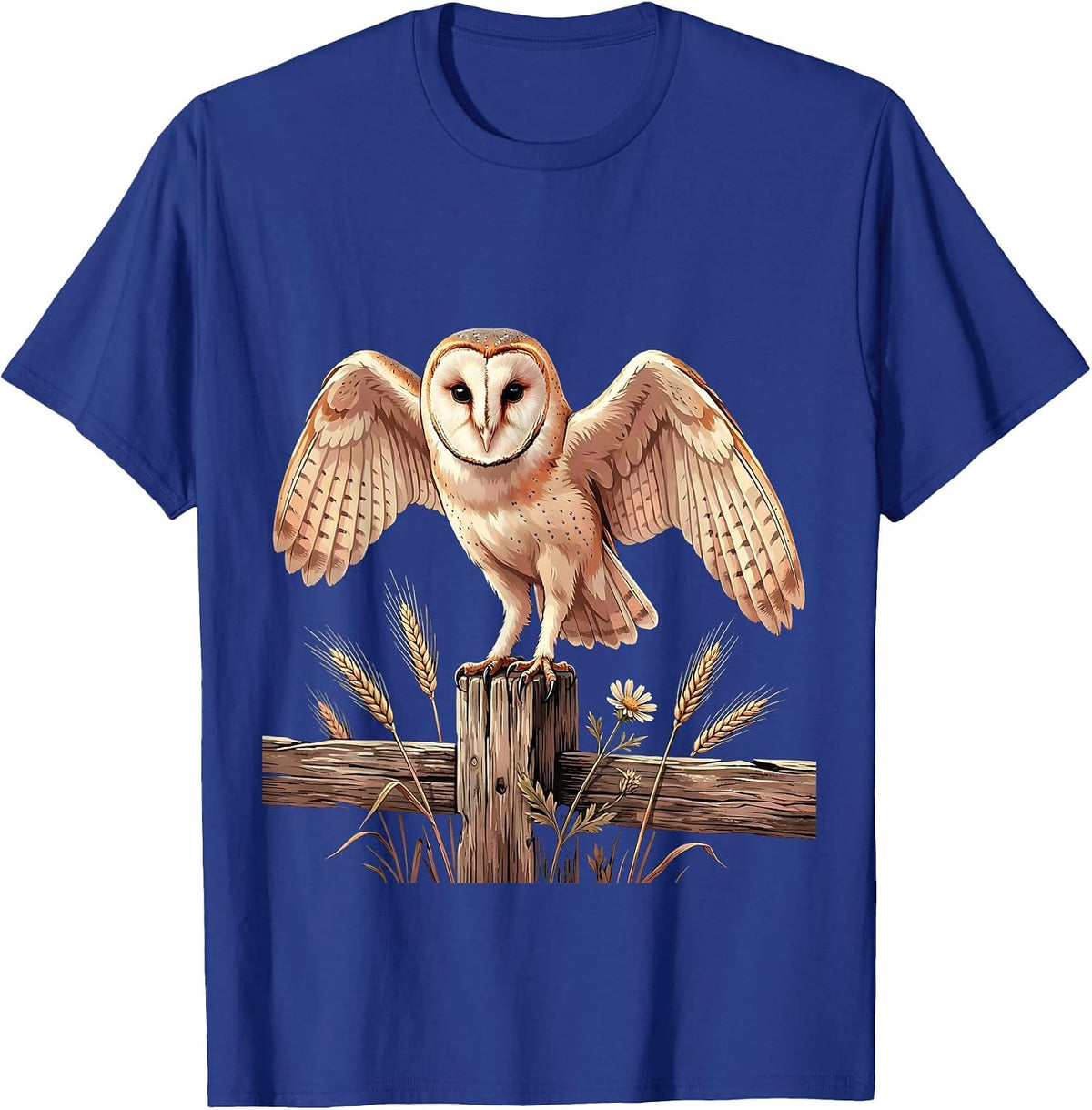 Men's Barn Owl Perched on Fence Post Illustration T-Shirt - Royal Blue