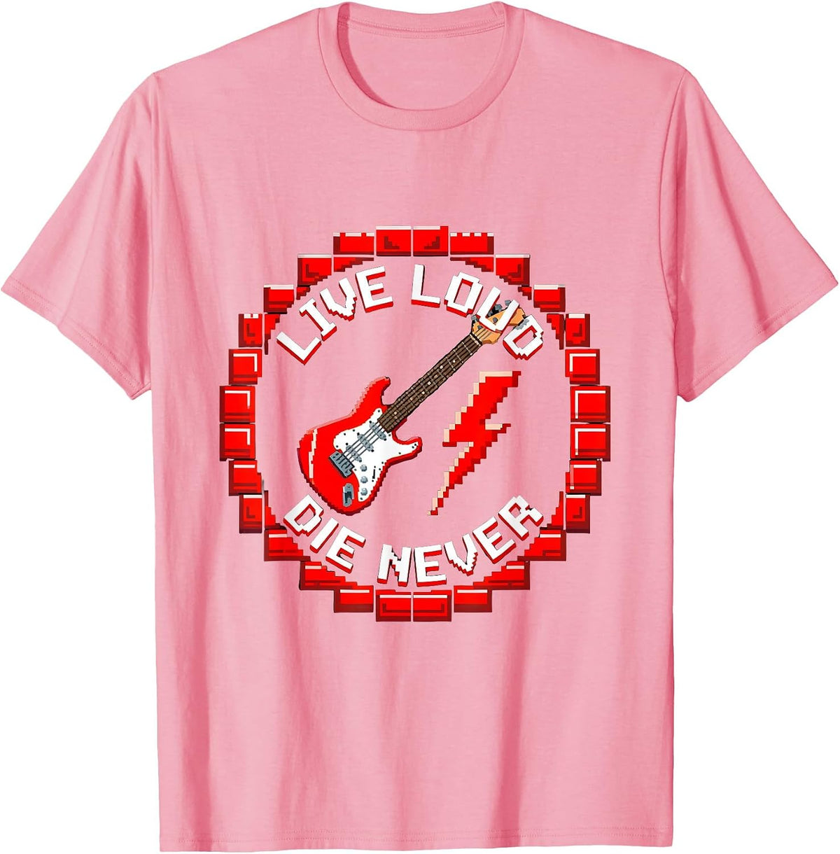 Live Loud Die Never Rock Band Graphic Design T-Shirt - Pink