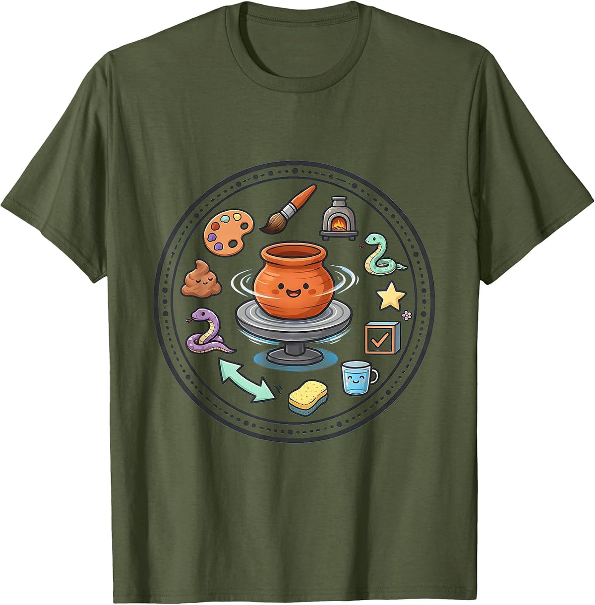 Men's Art Teacher Clay Pottery Wheel Graphic Design T-Shirt - Olive Green