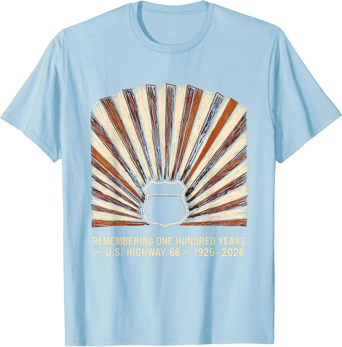 Men's Remembering One Hundred Years — U.S. Highway 66 — 1926-2026 T-Shirt - Baby Blue