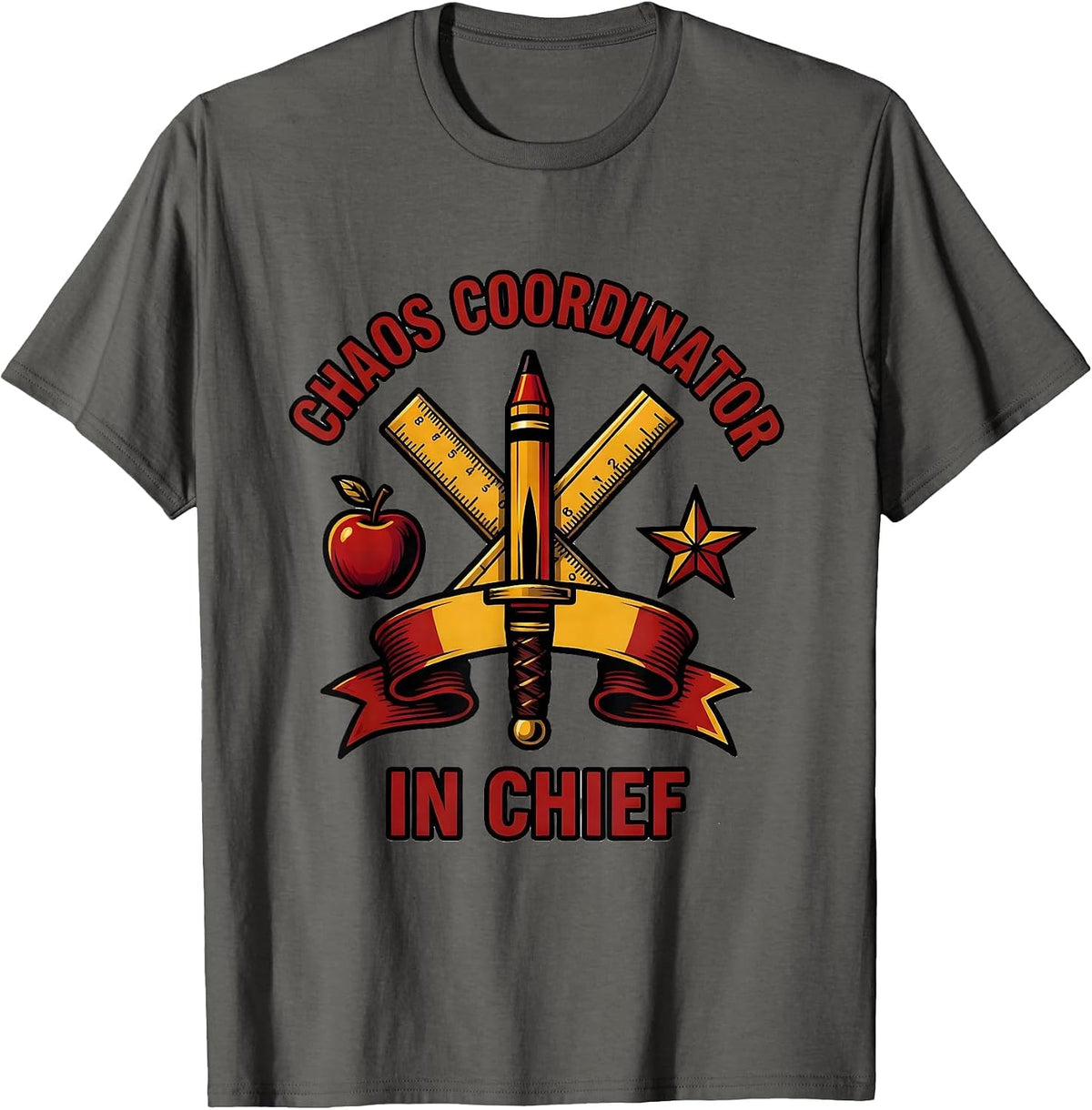 Men's Pre K Teacher Chaos Coordinator In Chief Design T-Shirt - Asphalt Grey