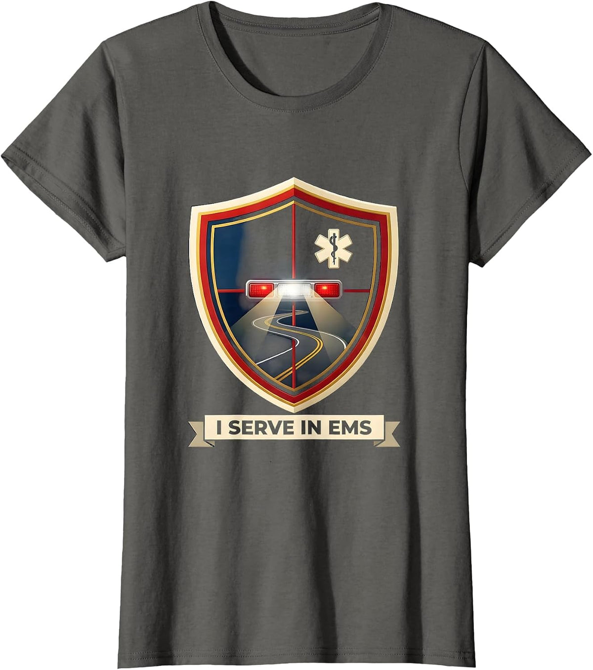 Women's I Serve in EMS Paramedic EMT First Responder Pride T-Shirt - Asphalt Grey
