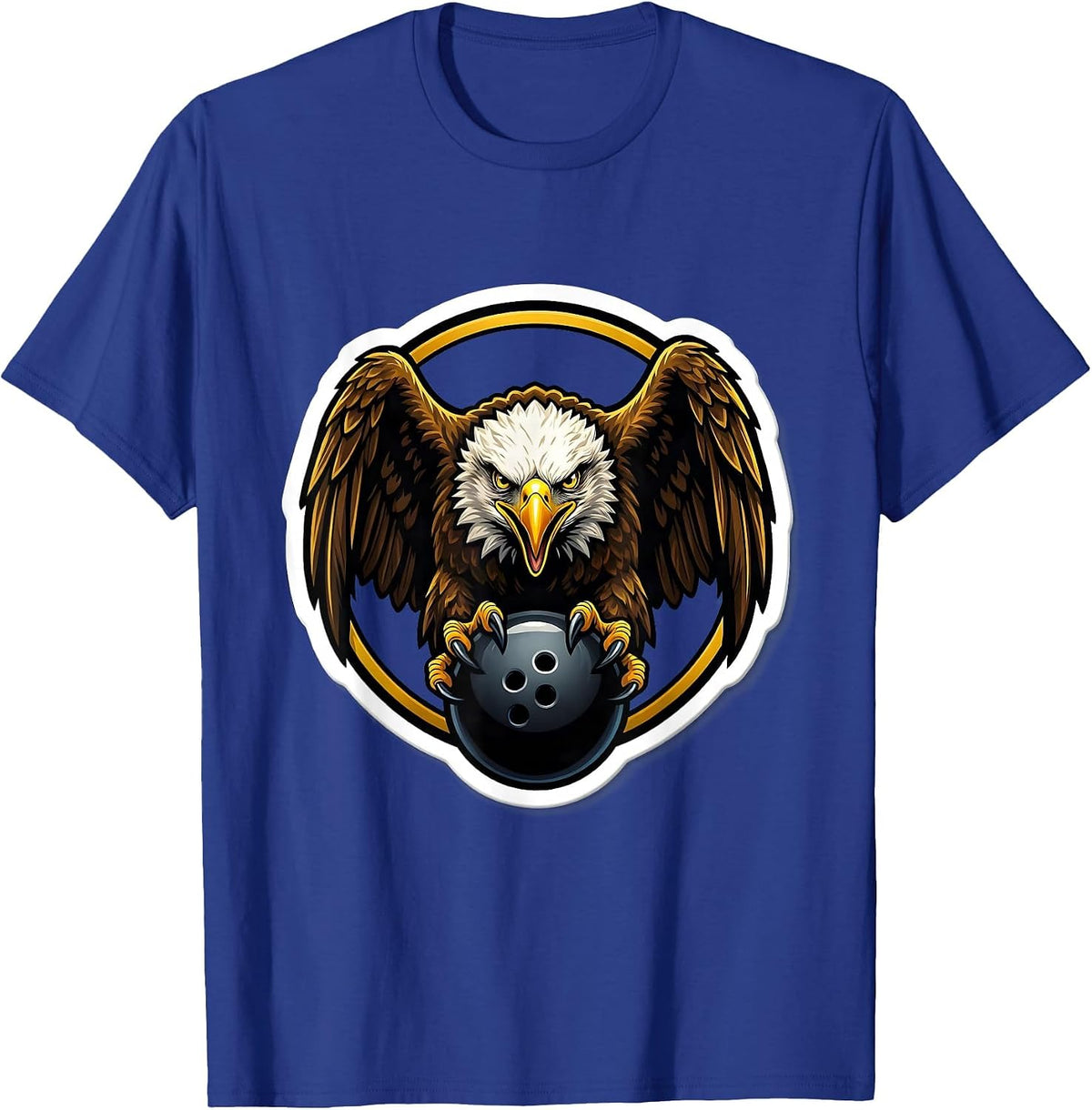 Eagle Clutching Bowling Ball Graphic Design T-Shirt - Royal Blue