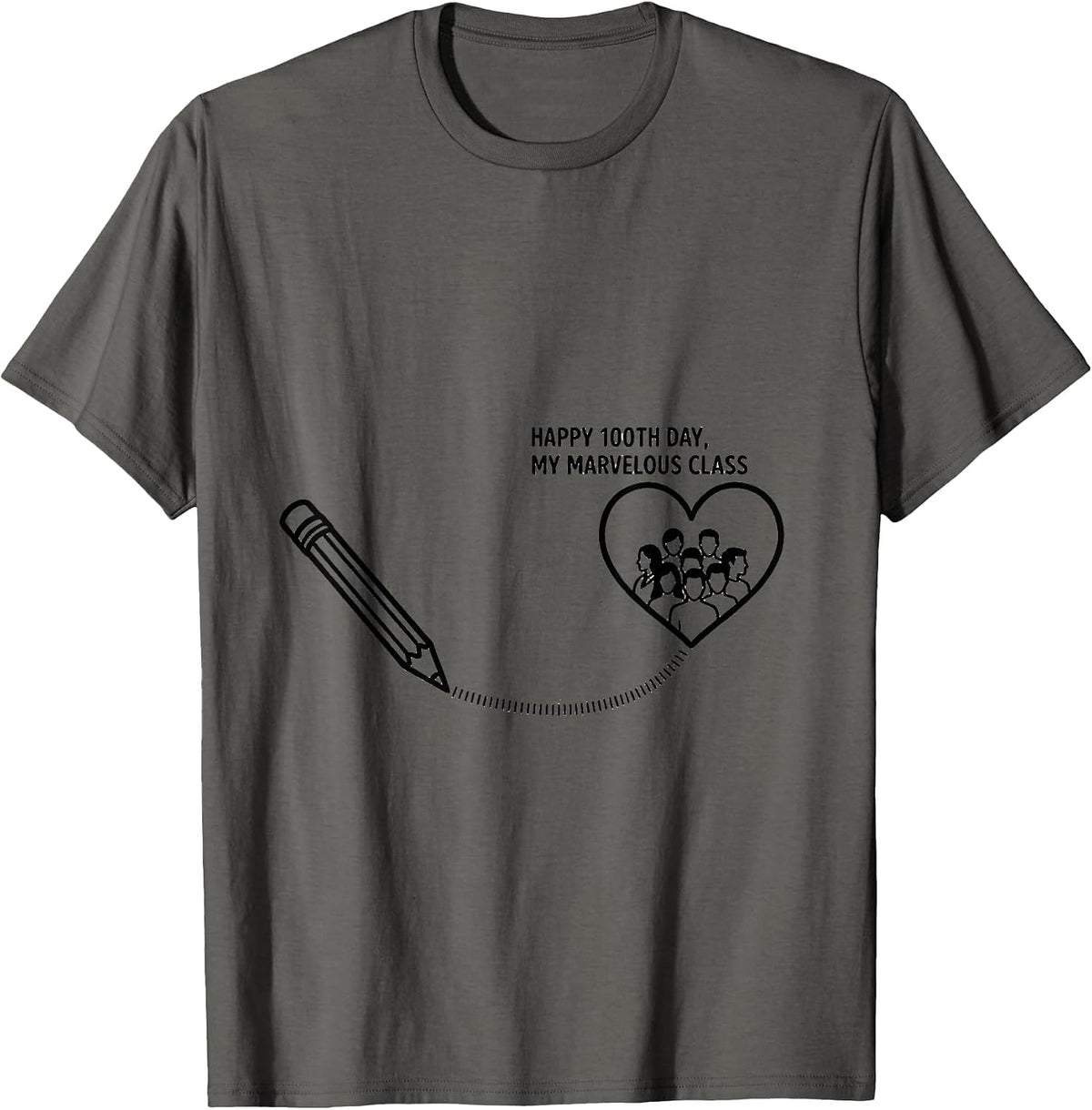Happy 100th Day My Marvelous Class Teacher Valentine T-Shirt - Asphalt Grey