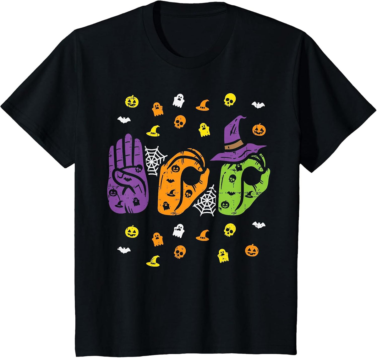 Boo Hands American Sign Language Pride ASL Halloween T-Shirt - Black