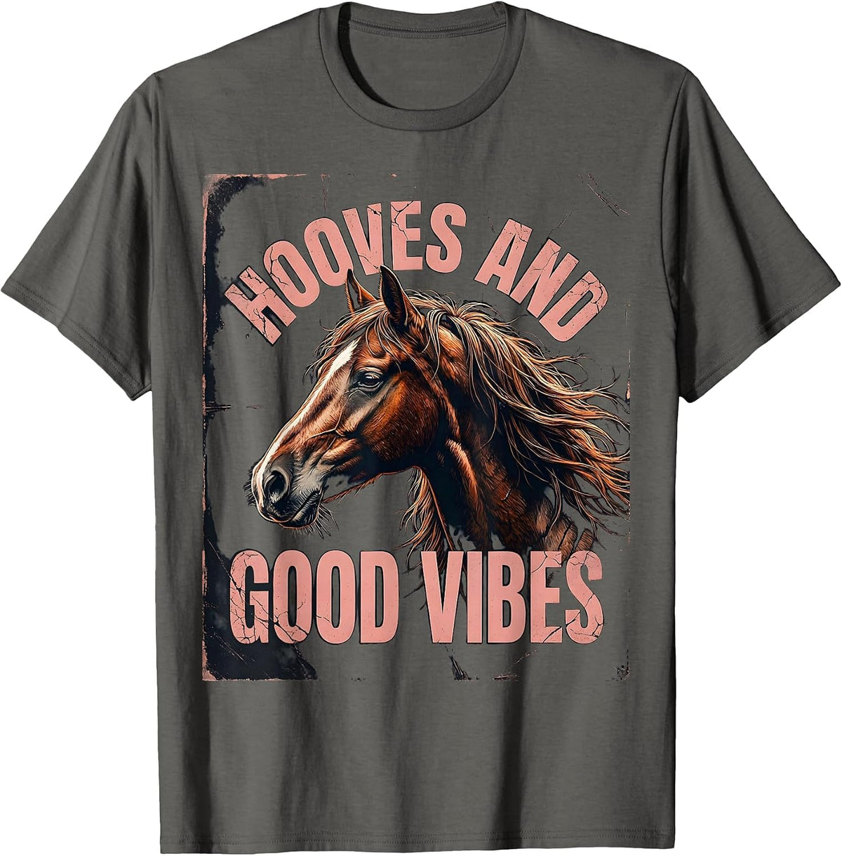 Hooves and Good Vibes Horse Lover Design T-Shirt - Asphalt Grey