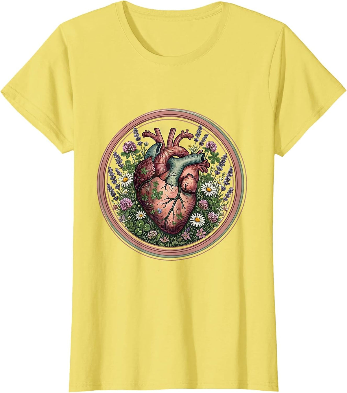 Women's Suicide Prevention Heart Wildflowers Illustration T-Shirt - Lemon Yellow
