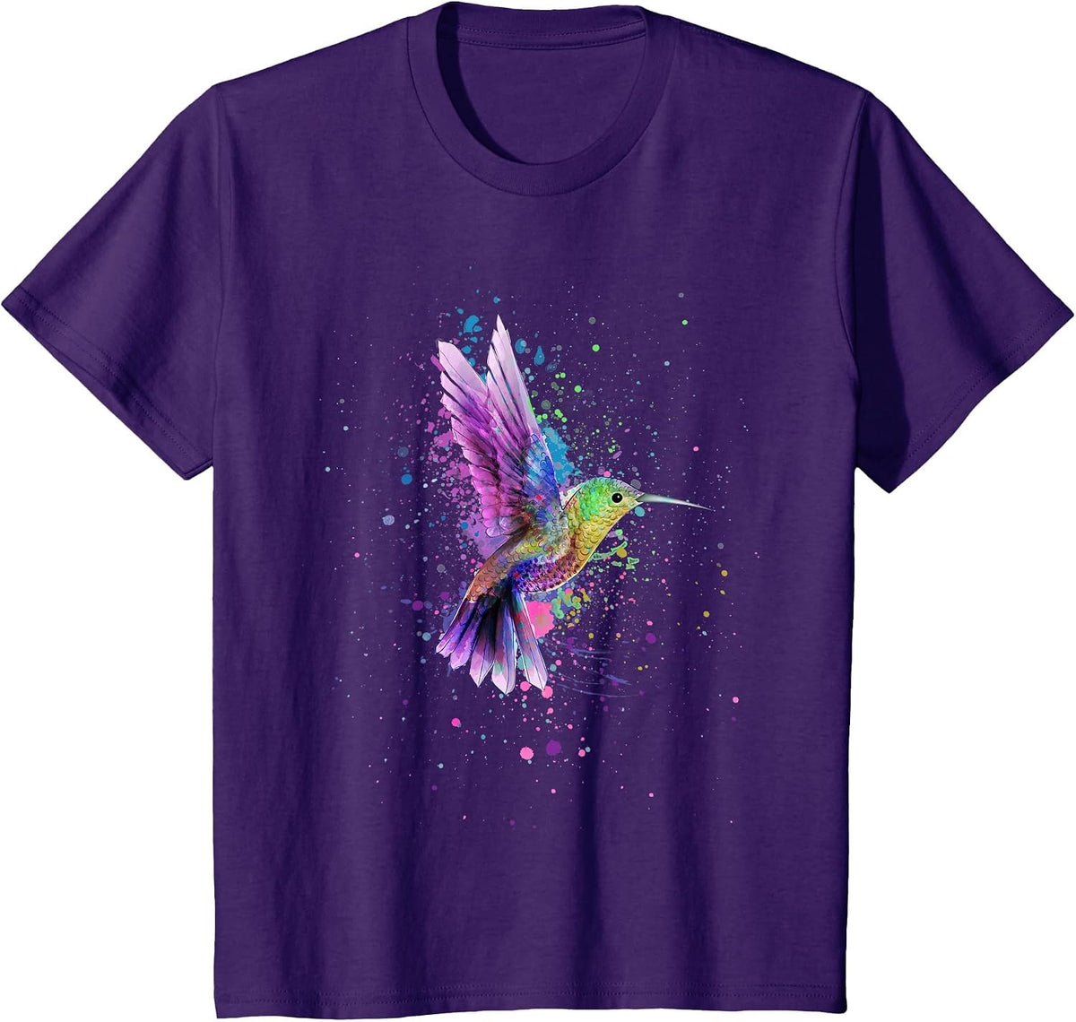 Hummingbird Watercolor Art Design T-Shirt - Purple