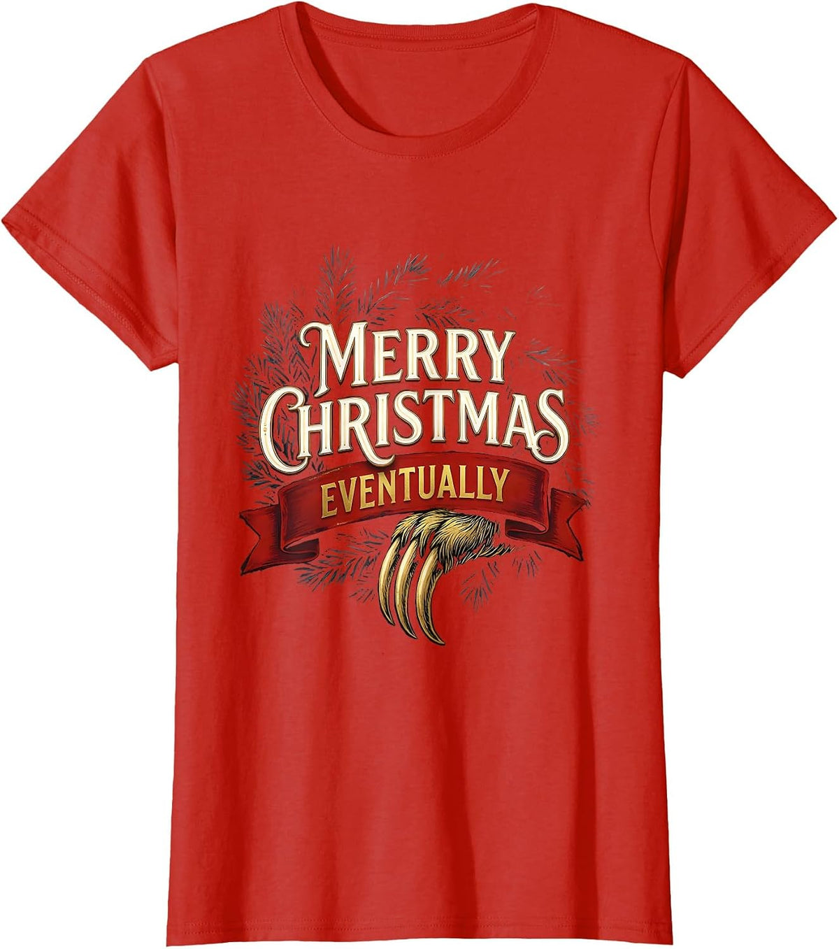Merry Christmas, Eventually Funny Sloth Lover Holiday Humor T-Shirt - Red