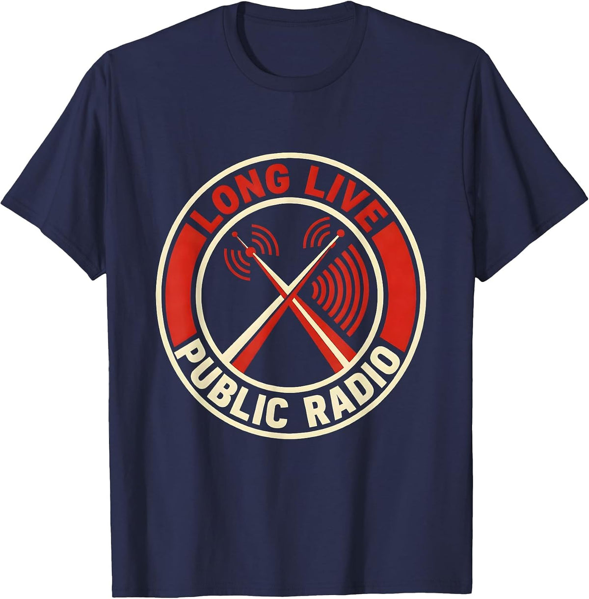 Long Live Public Radio Constructivist Civic Supporter Art T-Shirt - Navy Blue