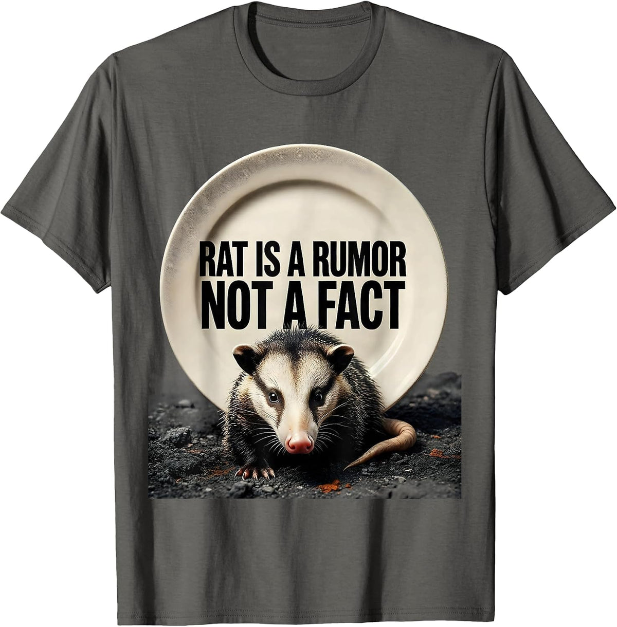 Rat Is A Rumor, Not A Fact Funny Opossum Animal Meme Humor T-Shirt - Asphalt Grey