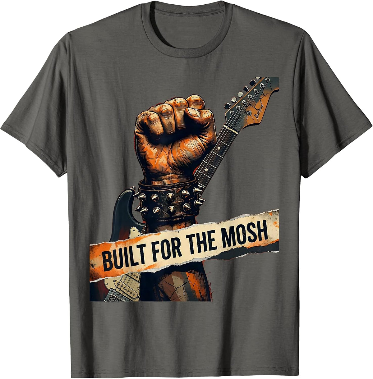 Built for the Mosh 80s Rock Band Design T-Shirt - Asphalt Grey